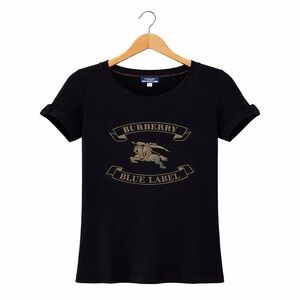 Vintage Burberry Blue Label Black Tee with iconic emblem short sleeves. Sz 38